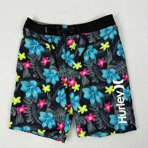 Hurley Boys Black Floral Print Board Shorts‎ Swim Trunks Size 10